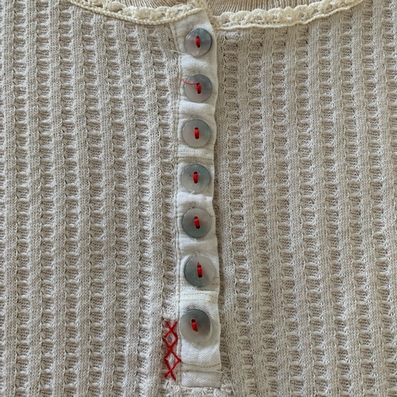 Free People Thermal Long Sleeve Granny Square Crochet Cuffs Top Size XS - Picture 6 of 16